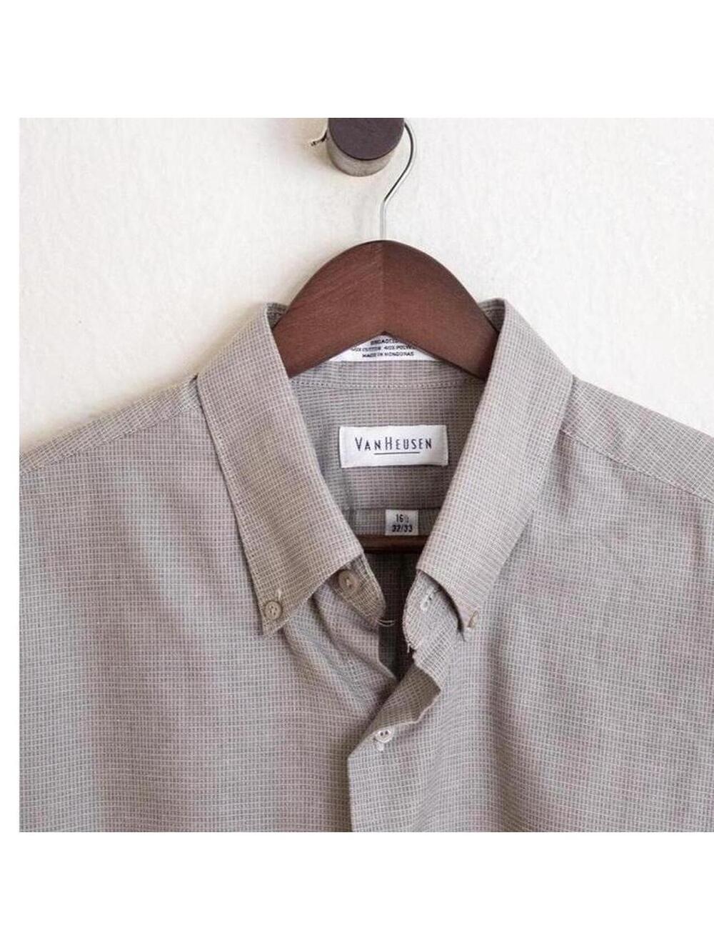 Van Heusen Beige Micro Check Button Down Shirt